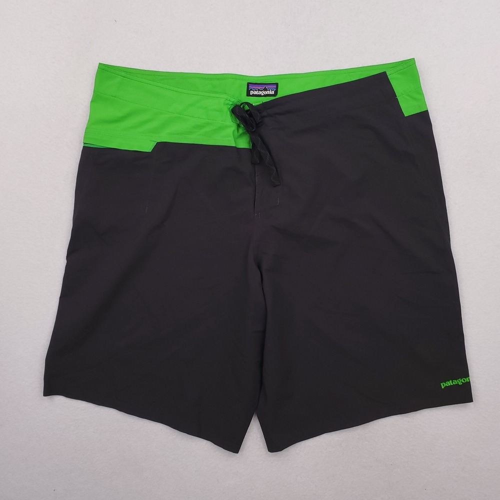 Patagonia Houdini Board Shorts Mens 38 Green Black Surf Trunks Swim Suit Outdoor